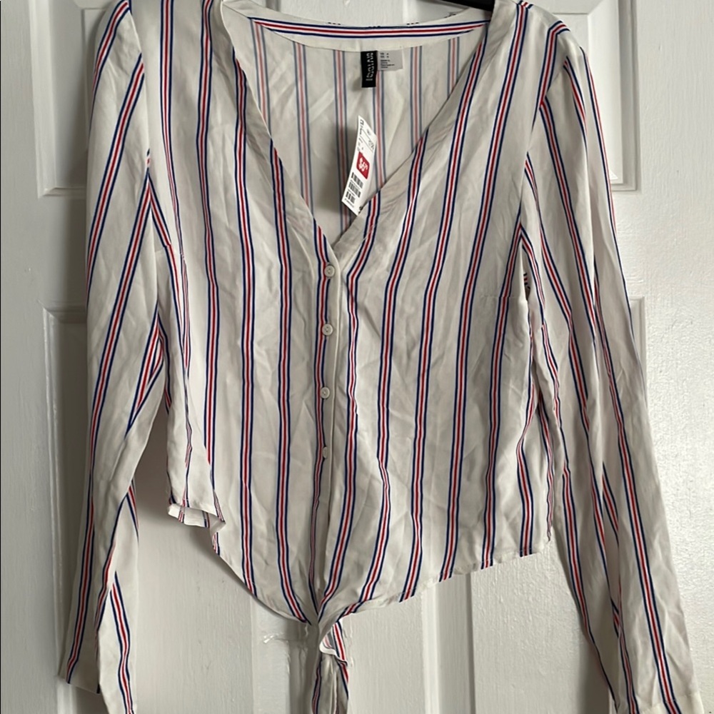 Red, white, and blue H&M Tie Front Top